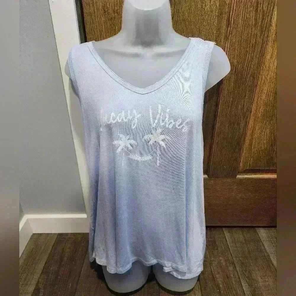 MAURICES Large Racerback Tank Top "Vacay Vibes" Blue